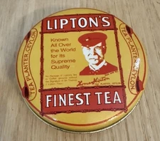 Lipton's Tea Planter Ceylon Yellow Tin Can Bristol Ware Vintage Repro