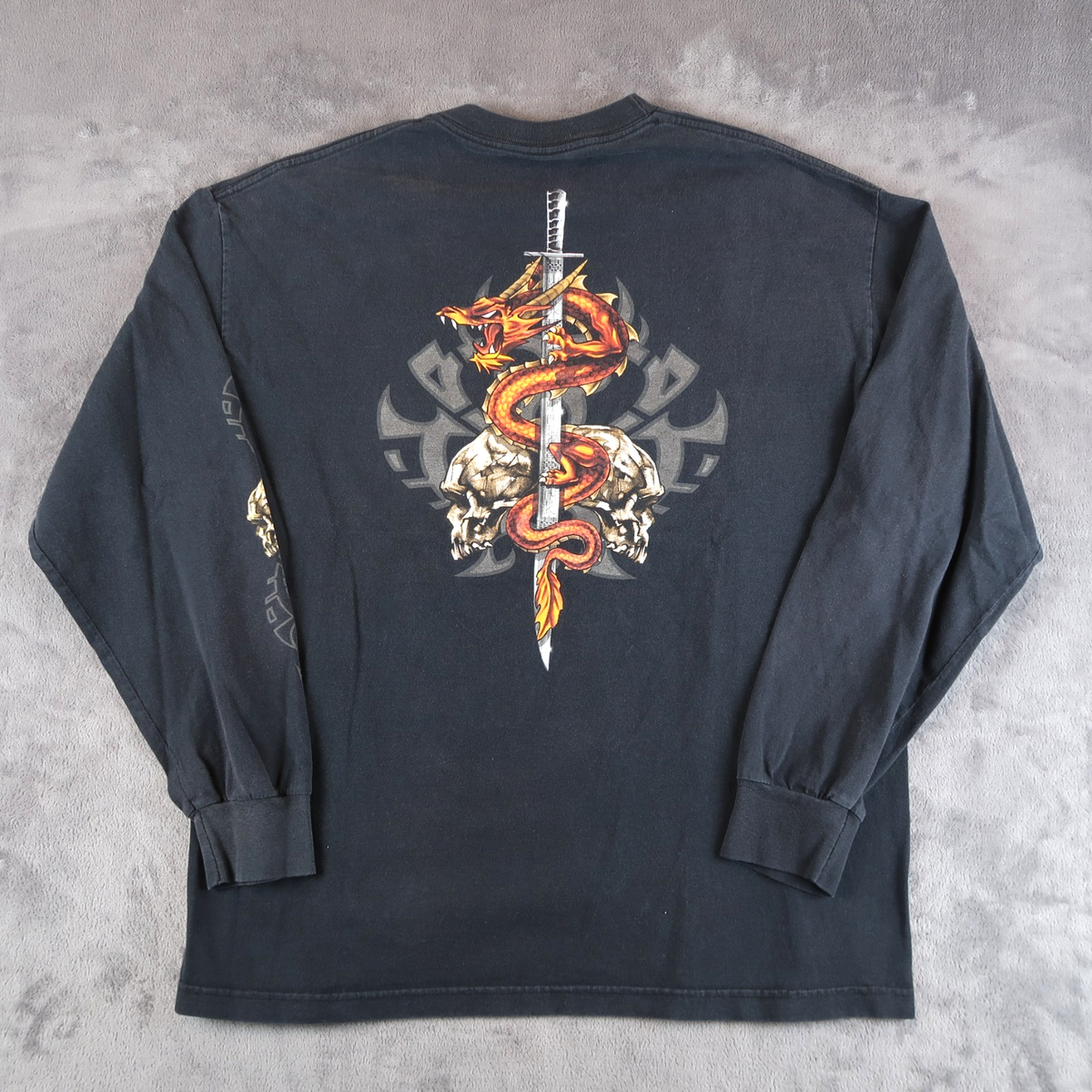 Vintage Sideout T Shirt Mens XL Black Dragon Skull Tribal Skater