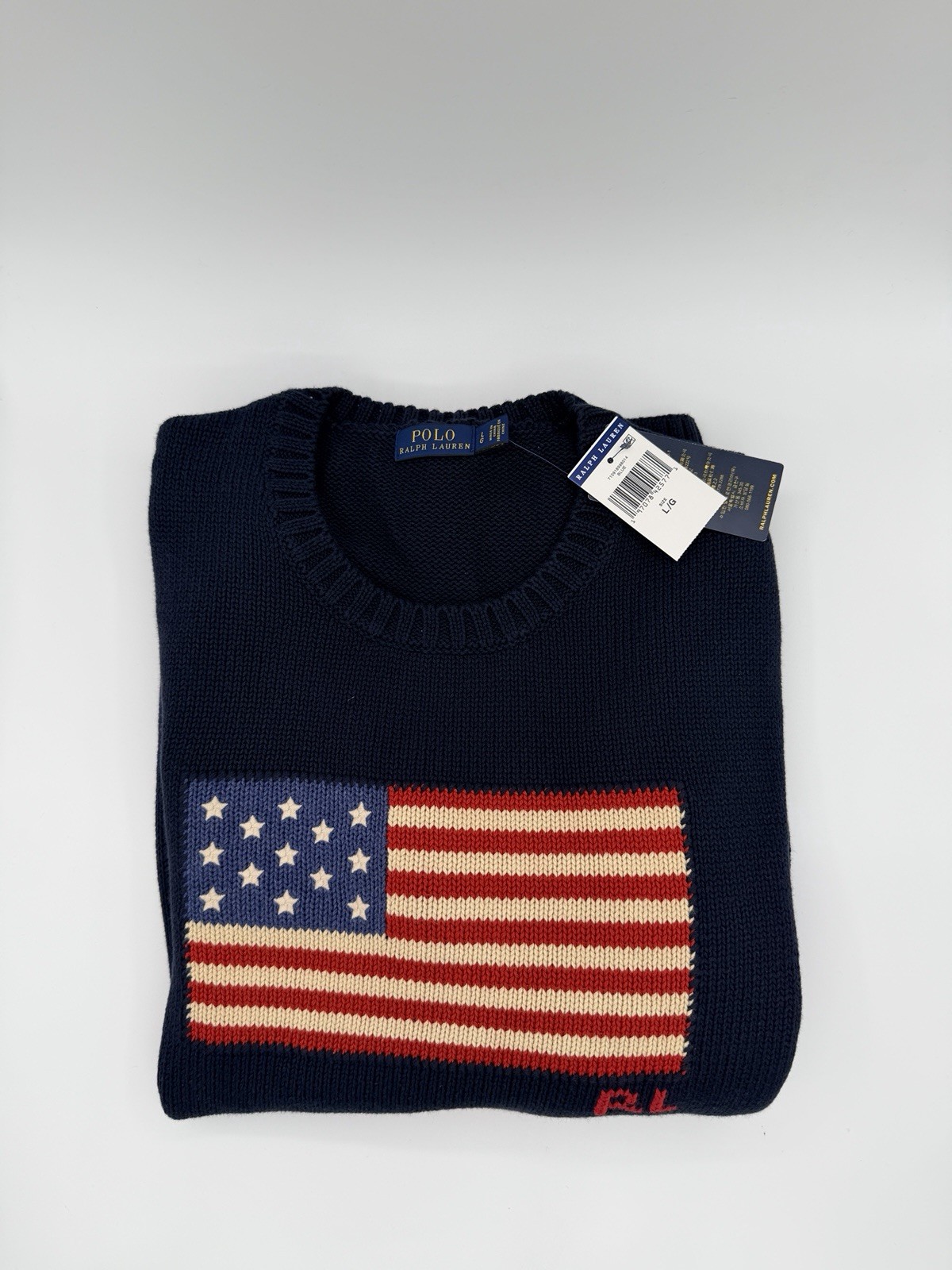 Polo Ralph Lauren Navy American Flag Cotton Sweater Men’s Large