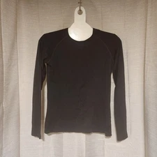 Figs Seamless Black Crew Neck Long Sleeve Under Scrub Stretch Top Large