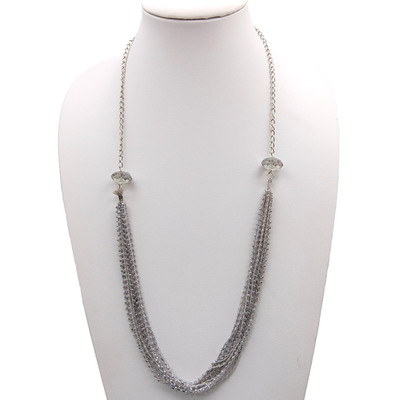 Vintage Layered Opera Length Necklace Threaded Gray Seed Bead Multi-Strand