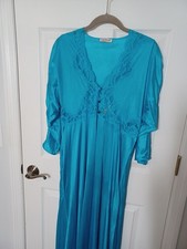 Vtg Gilead Blue Chiffon Lace Nightgown Neglig e Peignoir Robe Women Small USA