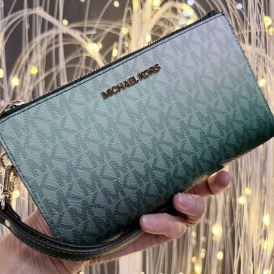 Michael Kors Jet Set Travel Double Zip Wristlet Wallet MK Logo