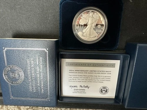 2025-S NAVY Privy American Silver Eagle $1 ASE OGP and COA - 250th Anniversary