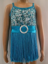 Dance Costume Jazz Small Child Turquoise Wish Come True V1884 Fringe Tap Latin
