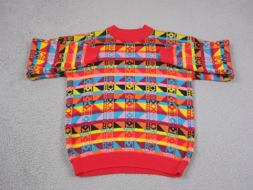 Vintage One Step Up Sweater Womens Medium Red Orange Geometric Knit Acrylic 80s