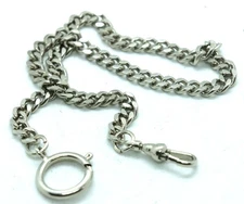 Vintage Double Sided Pocket Watch Chain Сhatelaine with Clasp Swivel Silver tone
