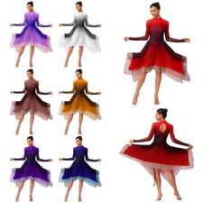Womens Costume Keyhole Dancewear Competition Dress Mesh Dance Asymmetrical