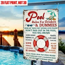 Retro Funny Pool Rule Metal Sign Wall Decor Backyard Swimming Pool Patio Outdoor