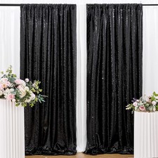 2 Panels 2x8 Ft Black Sequin Backdrop Curtain Fabric Photography Photo Booth