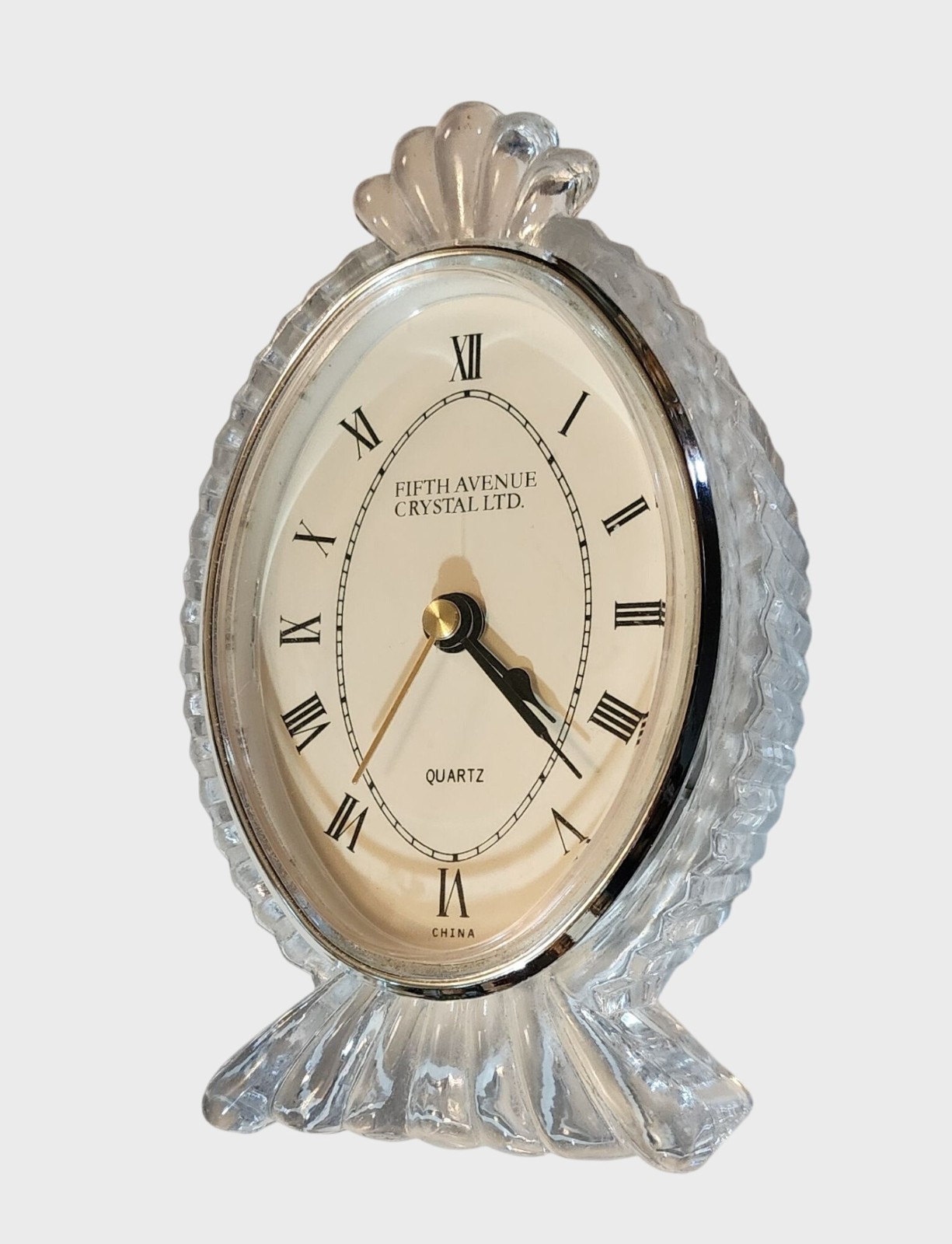 Oval Fifth Avenue Crystal Ltd Quartz Desk Clock w Roman Nume