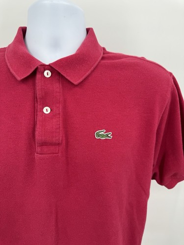 Lacoste, Vintage Lacoste Men's 2XL Size 7 Polo Shirt 100% Pique Cotton Solid Red Button