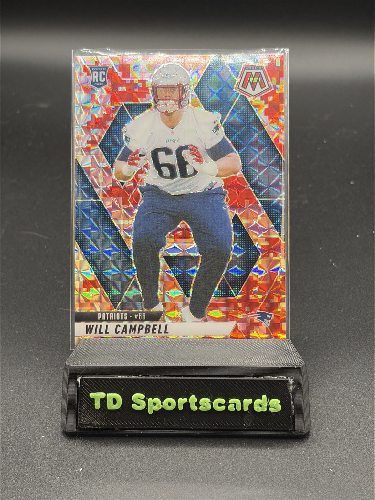 2025 Panini Mosaic Football Will Campbell Red Camo #378 Rookie Patriots RC