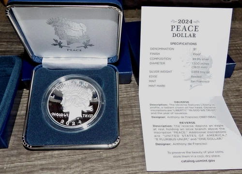 2024-S PROOF PEACE Silver Dollar  - SAN FRANCISCO WITH BOX/COA  - 24XL