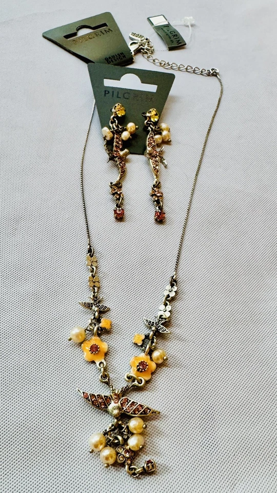 Ожерелье с подвеской в виде птицы-пилигрима серебристое металлическое датский дизайн 18 дюймов - Изображение 2 из 4