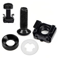 40 Sets M6 x 16mm Rack Mount Cage Nuts, Screws,Nylon Lock Washers and Black