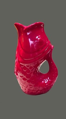GURGLE POT FISH PITCHER/ VASE 9.5 ''  BISTRO BRIGHTS...RED. 48 Oz