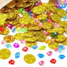 Lot de 246 pièces de trésor de pirate et pièces en or en plastique Pièces do...