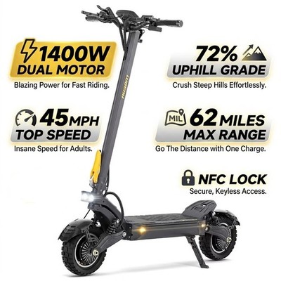Ausom F1 Max Adult Electric Scooter,2*1400W Motor,62 Miles Max Range,E-Scooters