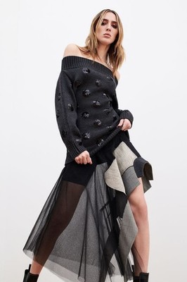 MONSE 2020FW Asymmetrischer Tüllrock Größe 2 Schwarz Rekonstruiert...