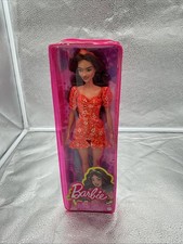 Barbie Doll Fashionistas #182 Brown Hair With Orange Floral Dress New