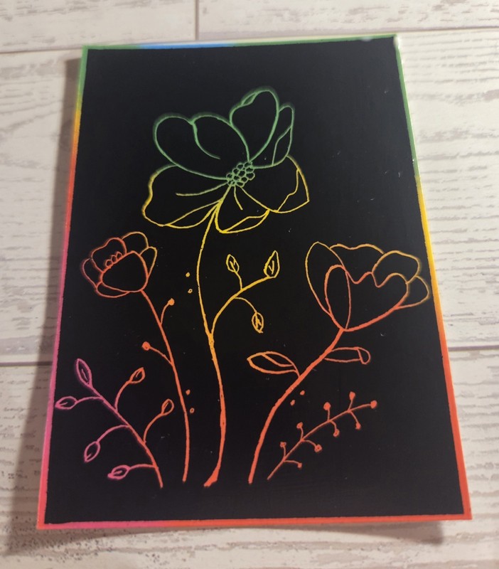 ACEO Original Rainbow Miniature Scratchboard - Poppies - by Nicole Cress