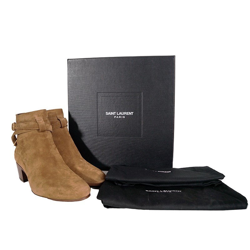 37 STIVALI ALLA CAVIGLIA NUOVI $895 SAINT LAURENT cammello marrone pelle scamosciata West Jodhpur 40