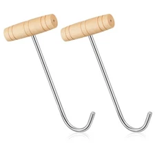 2 PCS Boot Pulls with Wooden Handle Long Stainless Steel Hooks for Men Women