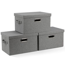 Medium 15" 21 Quart Collapsible Stackable Storage Bins With Lids 3 Packs Grey Fo