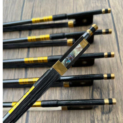 10pcs strong Plaid carbon fiber Viola Bow, Gold Mounted, Good black Horsehair