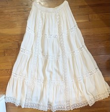 NWT Reformation Maevie Lace Inset Tiered Skirt Cream Size 8