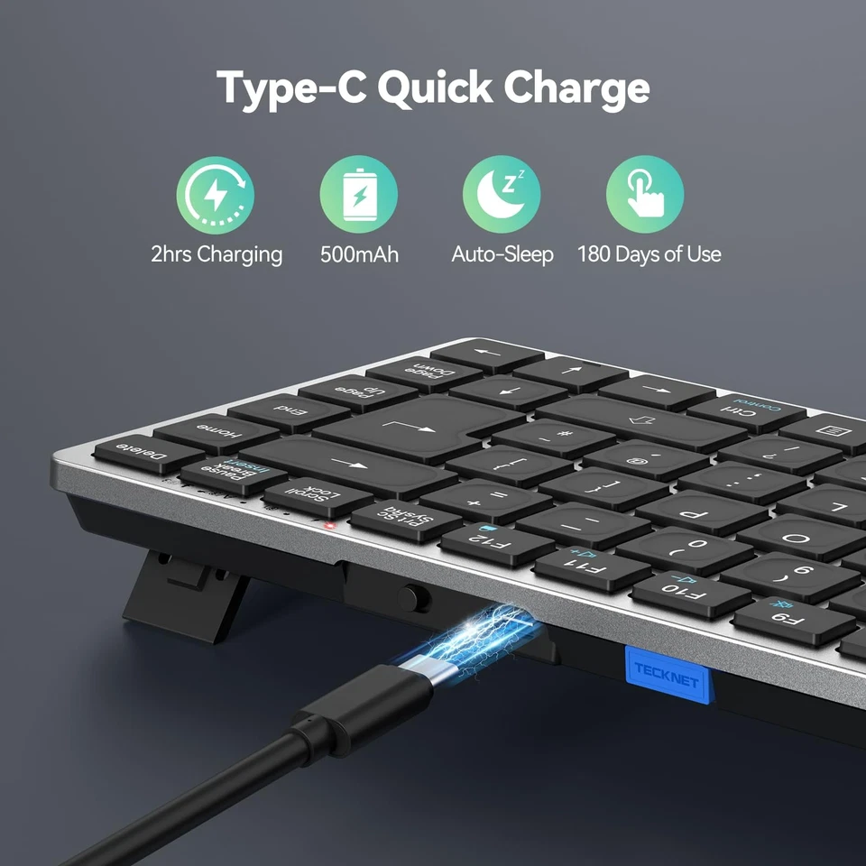 Wireless Keyboard, Rechargeable 2.4GHz USB Bluetooth Keyboard for 4 - Image 3 of 4