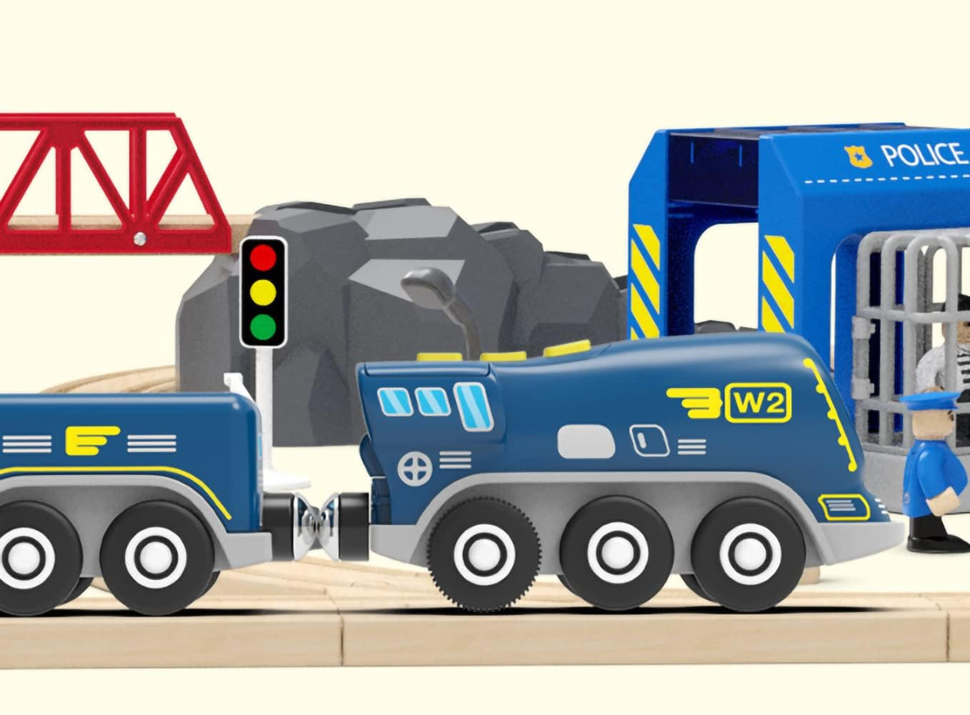 Battery Operated Locomotive Train for Wooden Tracks, Powerful Engine Toy Trai...