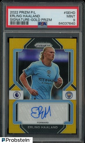 2022-23 Panini Gold Prizm PL Soccer Signature Erling Haaland AUTO 7/10 PSA 9