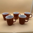 VINTAGE Pyrex Coffee Cups Mug Burnt Orange Set Of 5 Milk Glass 3.5" X 3.5"