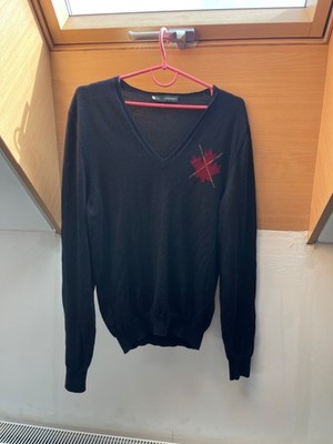 Dsquared2 V-Neck Sweater Men's Black Wool Knit Maple Leaf Logo Size L Made In It