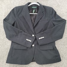 Lauren Ralph Lauren Womens Black Cotton Blend Silver Crest Button Blazer Size 12