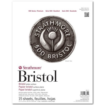 Strathmore (580-72 500 Series Bristol, 2-Ply Plate Surface, 11x14, White, 15 She