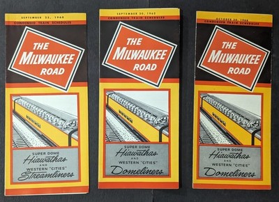 **VINTAGE 60er JAHRE MILWAUKEE ROAD RAILROAD PERSONEN-FAHRPLÄNE 3 STÜCK**