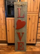 Primitive Rustic Farmhouse LOVE with HEART 48" X 12" Porch Sign Handmade  