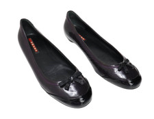PRADA Shoes Women's EU 36.5 Dark Purple Shiny Ballerine Bow Slip On Flats