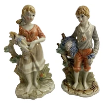 Original Artmark Taiwan Girl Boy Figurines Courting Couple Grape Vinyard Harvest