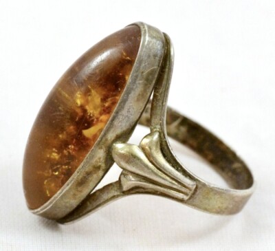 TOP DESIGNER Ring 835 Silber FISCHLAND BERNSTEIN Amber 60s Modernist silver