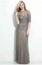 Adrianna Papell Lead Sequin Beaded Illusion Bodice Mesh Gown Sz 10 299