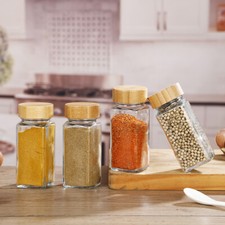 12/24 x Glass Spice Jars with Bamboo Lid Seasoning Jars Bottles Spice Containers