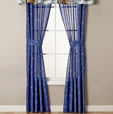 Midnight Wolves Blue Star Drapery Set (2- Panels with 2 Tiebacks) 84'' x 84'' 