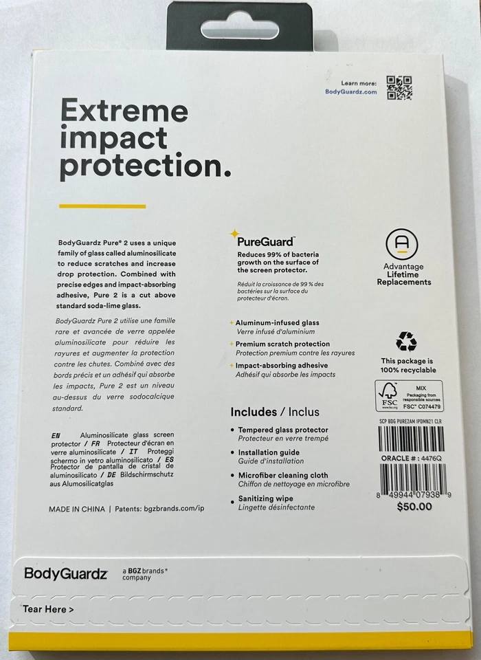 BodyGuardz Pure2 Glass Screen Protector Apple for iPad mini 6 (Also fits mini 7) - Image 2 of 2