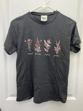 Dirtee Laundry Gray Garden Shirt with Flowers Blessed Thankful Positive Grateful