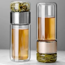 Double Wall Glass Tea Infuser Bottle – Portable Insulated Travel Tumbler Flask