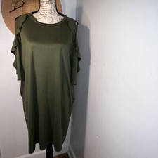 Sheila Rose Cora,XL, cascading ruffled cold shoulder pocketed,stretchy knit midi